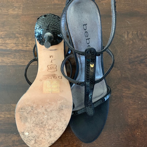 bebe black sequined strappy sandals. - Picture 3 of 4